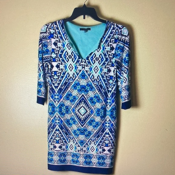 Blue Geometric Pattern Dress - Picture 1 of 4